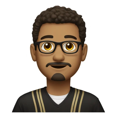 boy with goatee and soul patch, round eyebrow frame glasses, a purdue university shirt. poach hair with an m shaped hairline. dark brown eyes sticker