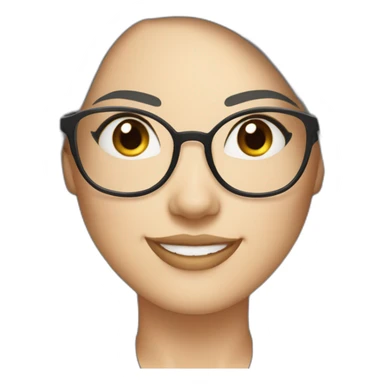 woman wearing glasses, round face, chubby cheeks, narrow eyes, shoulder length black hair, white skin, smiling sticker