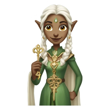 an elf woman login holding a big key sticker