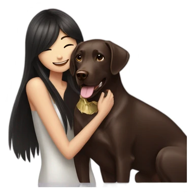 Chocolate labrador playing with long black haired fringe woman sticker
