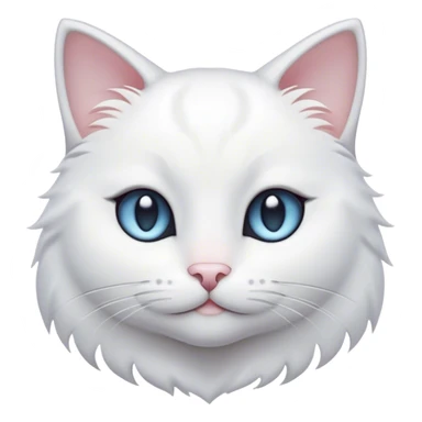 Cinematic Cute White Cat Portrait Emoji, Head tilted with a soft, gentle smile and sparkling eyes, featuring a silky, pristine white fur with subtle silver highlights, simplified yet irresistibly adorable, highly detailed, glowing with a warm, snowy glow, high shine, radiating affectionate charm and tender grace, styled with a light, playful outline, capturing the essence of a cute white cat that looks as if it could melt your heart with a single blink! sticker