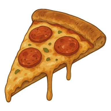 ghibli style illustration of a pizza slice sticker