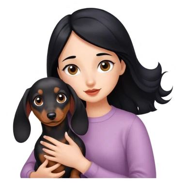 young girl with black her petting her dachshund sticker