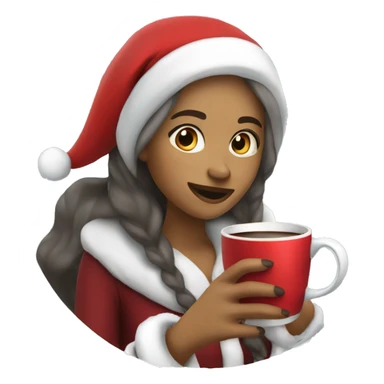 a woman whit Santa Claus drinking hot chocolate  sticker