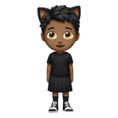 Boy with a black skirt, a black crop top, long socks and cat hears on his head sticker