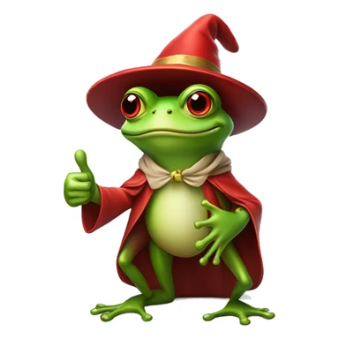 green frog wizard giving thumbs up wearing a red hat sticker
