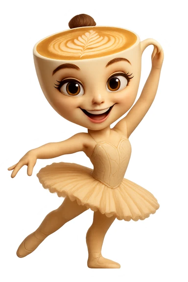 Edit the ballerina cappuccino character to have a happy, smiling expression. Keep the transparent background. sticker