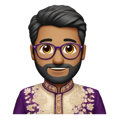 Fair skinned indian bridegroom wearing purple sherwani with floral design and wearing aviator style spectacles sticker