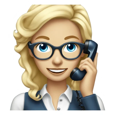 Elegant real blonde lady with glasses happy blue eyes talking on a phone  sticker