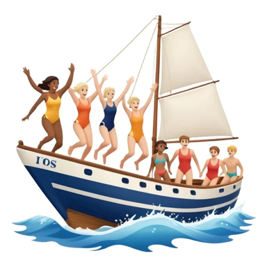 group of people jumping off a sailing ship into the ocean - from the side sticker