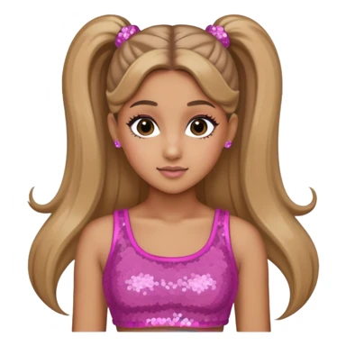 Ariana Grande with long dark blonde ponytail hair, pink sequin crop top sticker