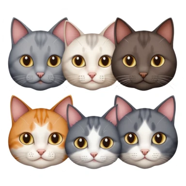 4 different coloured short haired cats including; a dark brown and white cat, and a dark grey and white  sticker