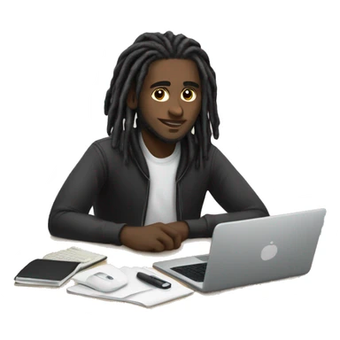Black-guy-with-dreads-wearing-black-trackstuit-sitting-down-on-chair facing-foward-focused-on-laptop-computer- sticker