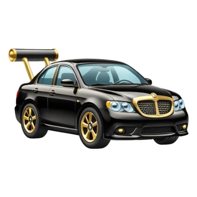 Emoji-style car membership badges: exhaust, black spoiler, and gold wheel can you create them? sticker