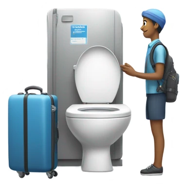 Airport toilet with luggage sticker
