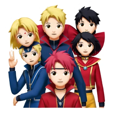 Icon for Anime Collage: Vibrant close-up collage Characters from Cowboy Bebop, Naruto, Bishoujo Senshi Sailor Moon and Kimetsu no Yaiba, each in their iconic poses and vibrant outfits, blended together with dynamic backgrounds. Transparent background. sticker