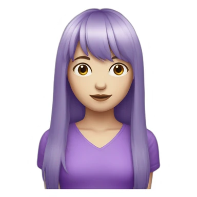 Purple long hair girl with bangs and white skin sticker