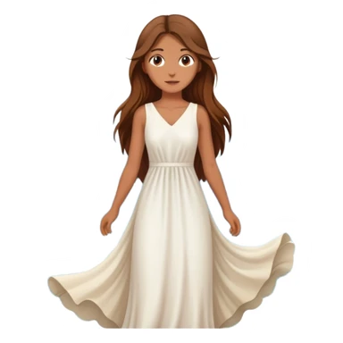 Girl with long brown hair wearing a flowing white dress, standing where the sea meets the mountains Montenegro in the background  sticker