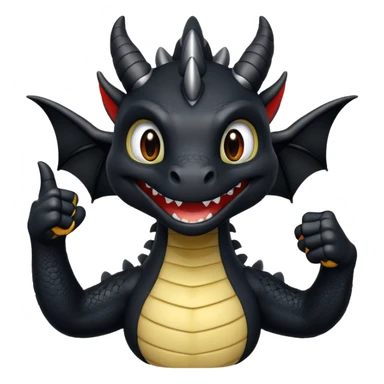fully black dragon with white background and holding a talon up as a thumbs up…. Smiling at the screen close up. sticker