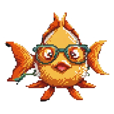 Pixelated goldfish with nerdy glasses making funny face sticker