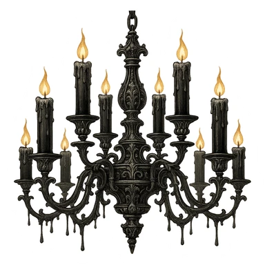 gothic chandelier with dripping candles, black and silver, ornate and dramatic sticker