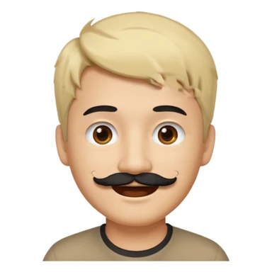Asian man with a black mustache and short messy blond hair, emoji style, smiling sticker