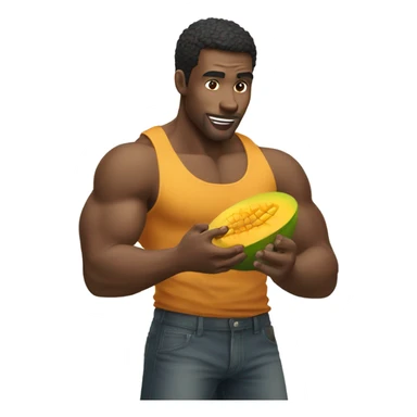 guy eating mangos with biceps  sticker