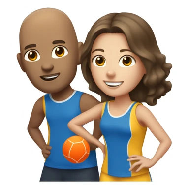 1 tall bald male, 1 shorter brown hair male, 1 girl with long brown hair, 1 girl  with brown hair all playing pickleball sticker