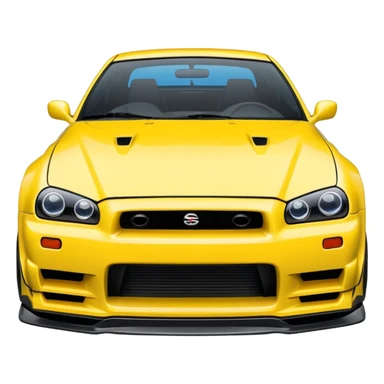Nissan Skyline GTR R34, simplified, bold lines, vibrant colors, emoji style, suitable for Discord icon sticker