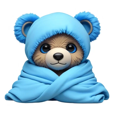 3D, adorable little Pixar style blue neon punk teddy bear wrapped in a comforter, ultra detailed, each lash, eye, and strand of fur is shown in stunning detail as though captured in a timeless photograph, rich textures, visually rich, so lifelike it feels like it could leap off the page at any momen sticker