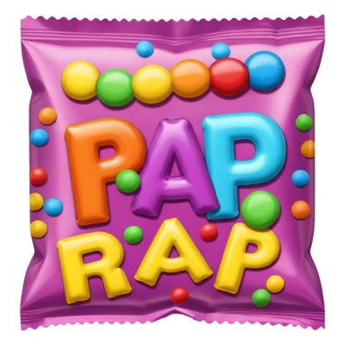 Candy wrapper with the word rap sticker