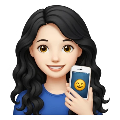 Pale Girl with wave long black hair iphone emoji sticker