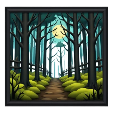 a dark, scary forest outside the fence sticker