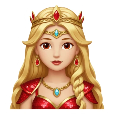 Freya, Goddess of Love from Gods and Goddesses with long golden blonde hair, red sequin outfit sticker
