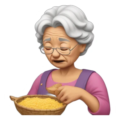 crying grandma holding food sticker