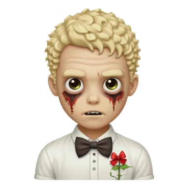 Blonde zombie boy with a white shirt with a bow in his curly hair sticker