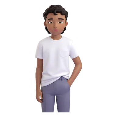 portrait emoji of a sixteen-year-old with brown skin, wavy black hair in a taper fade hairstyle, handsome face, wearing a white t-shirt sticker