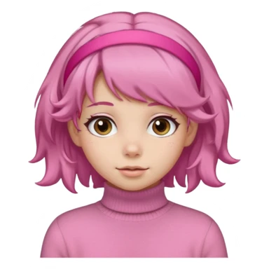 brown fluffy haired girl with pink turtleneck sweater and pink hair band sticker