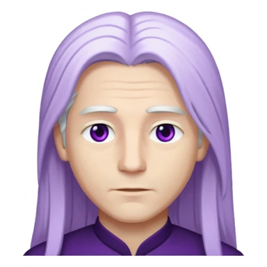 Beyaz uzun ve düz saçları olan,mor göz rengi olan, bembeyaz tenli bir erkek,genç,gözleri hafif çekik ve saçları da teni de bembeyaz olacak,genç olacak,kırışıklığı olmayacak,gözleri çekik ve mor renk olacak sticker