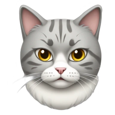 Angry fat light gray and white cat sticker