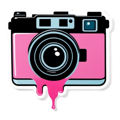 Light pink liquid dripping over a camera sticker