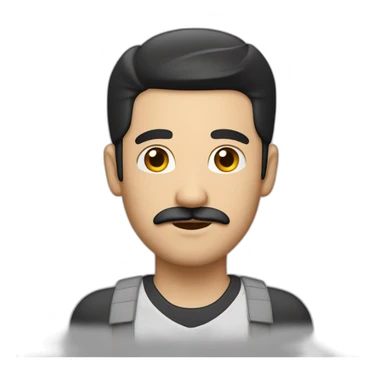 man whit black hair, white shirt, backwards grey cap and flipped eyebrows as a moustache sticker