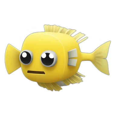cube yellow fugu fish with two fins and tail in minecraft style full size sticker