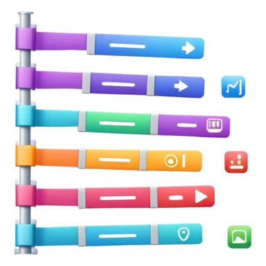 Video editing timeline with multiple clips, showing a horizontal timeline with colorful video segments and a playhead sticker