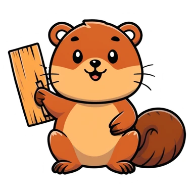 happy beaver with wood sticker