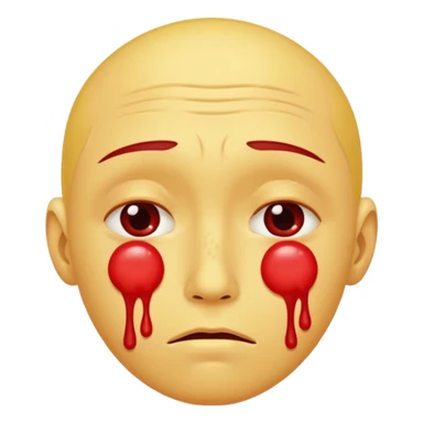 A circular yellow face with many herpes sores that are close together and red  sticker