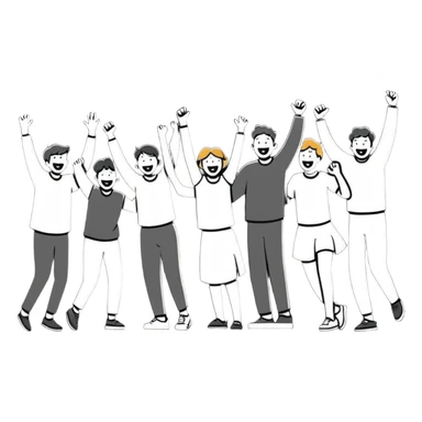 group of excited people celebrating together sticker