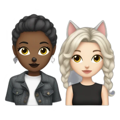 White Girl with tattoos and nose ring holding fat gray cat and a black cat sticker