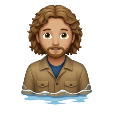 John the Baptist with wavy hair, wearing simple plain clothes, in water, emoji style sticker