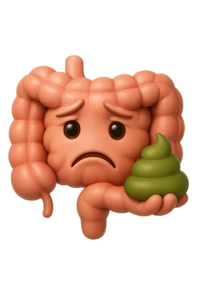 emoji stile iphone 3d di un intestino con espressione triste con cacca verde e liquida in mano , iperrealistiche 4k sticker